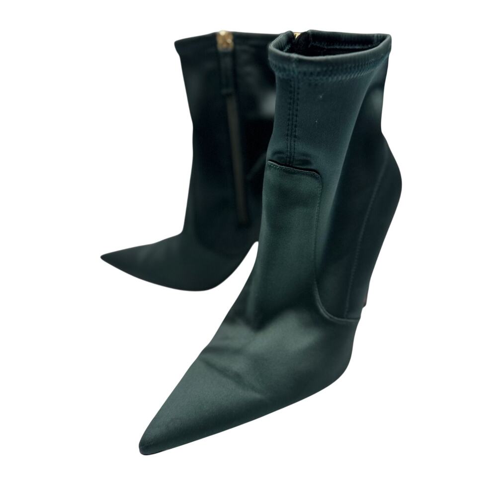 Good American The Icon Satin Sock Bootie Emerald Green Pointed Stiletto Heel 10 - Picture 2 of 16
